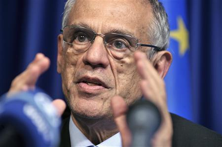 Cyprus' Finance Minister Sarris holds a news conference during a euro group finance ministers meeting in Brussels