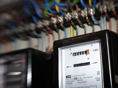 Electricity meters are pictured in the cellar of an apartment building in Hamburg